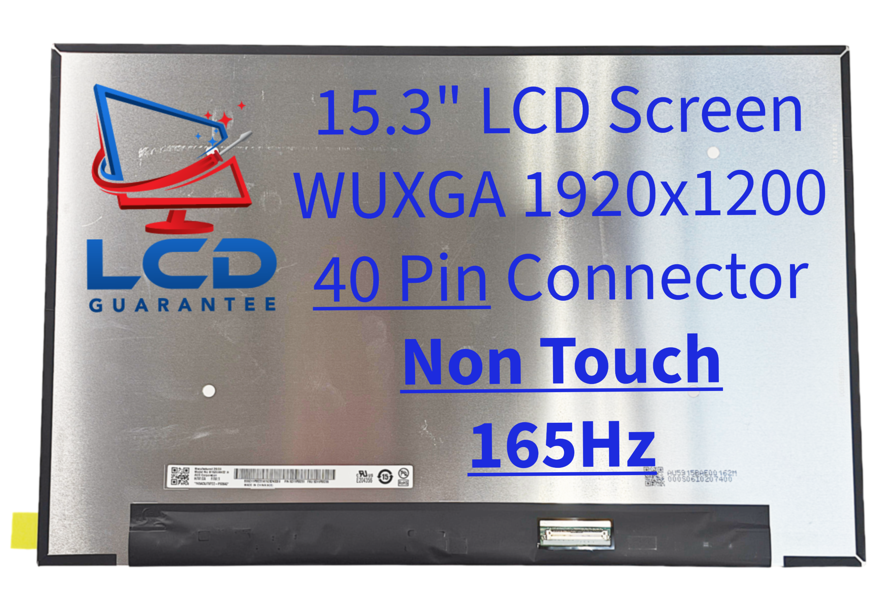 AUO B153UAN02.H HW:0A 15.3" WUXGA 165Hz Non Touch LCD Laptop 1 inch, 40 pins Connector laptop screen