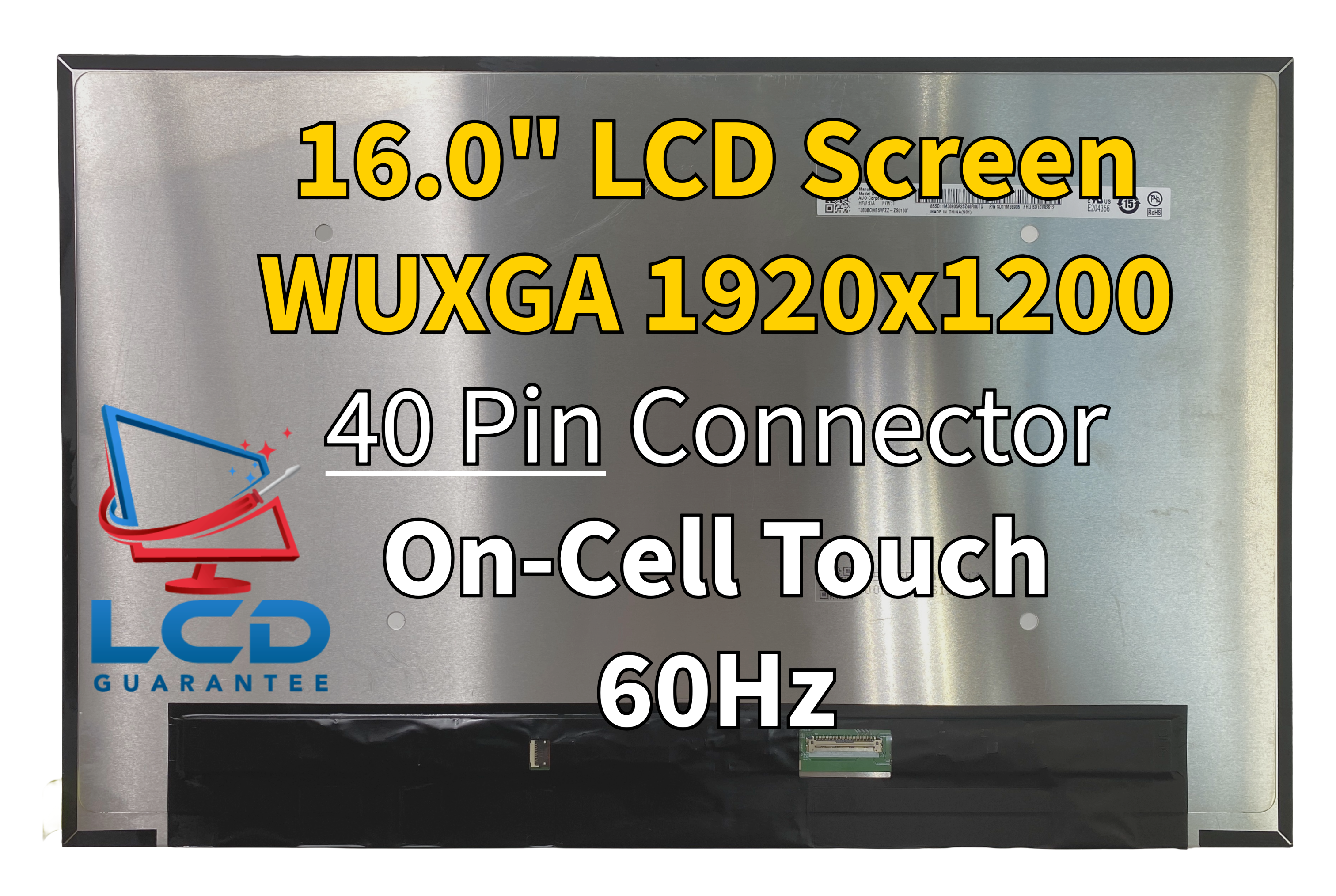 Lenovo 21L70006CA 16" WUXGA 60Hz Touch In-Cell LCD Laptop 1 inch, 40 pins Connector laptop screen