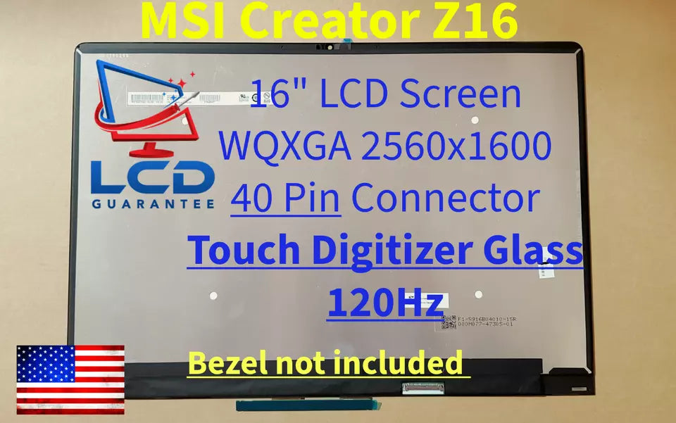 MSI Creator Z16 CreatorZ16045 16" WQXGA 120Hz Touch Digitizer LCD Laptop Screen