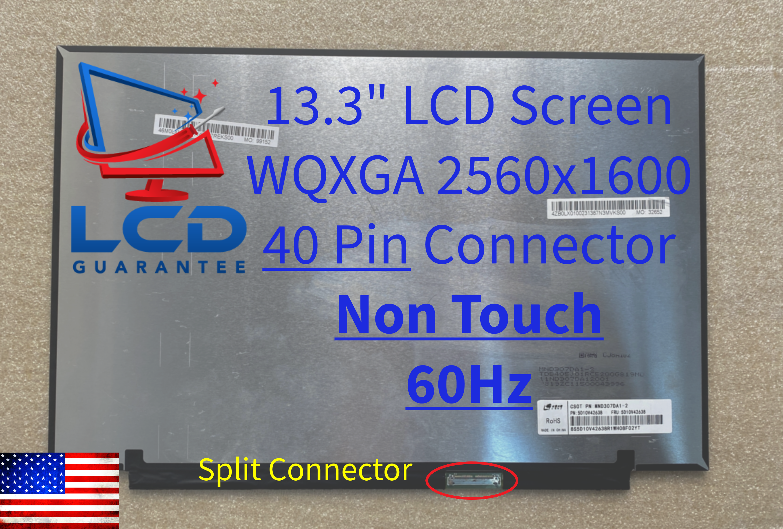 Lenovo 5D11U37042 13.3" WQXGA 60Hz Non Touch LCD 21mm, 40 pins Connector laptop screen