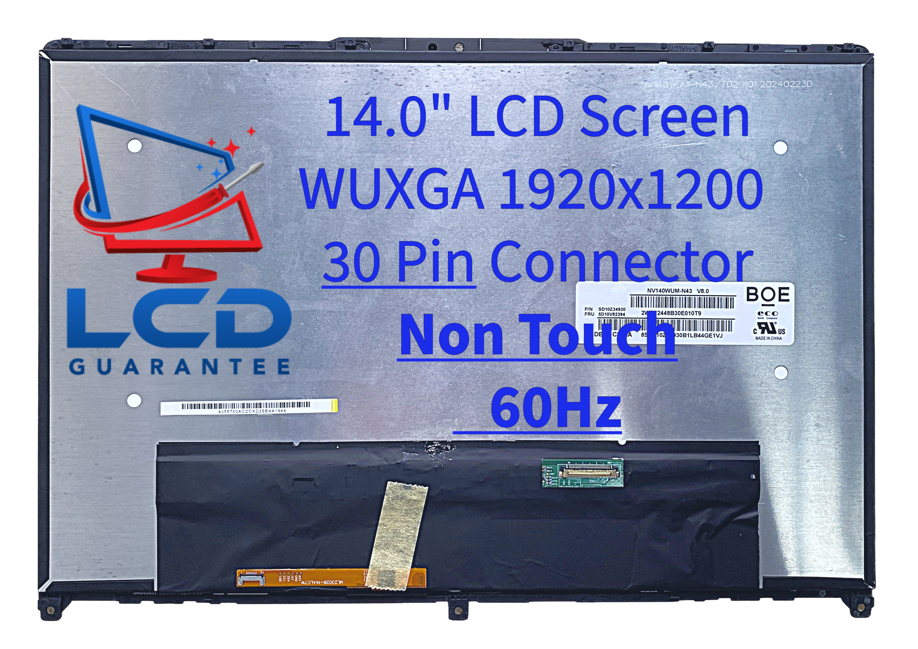 Lenovo 82Y0003QCF 14" WUXGA 60Hz Touch Digitizer LCD .75 inch, 30 pins Connector laptop screen
