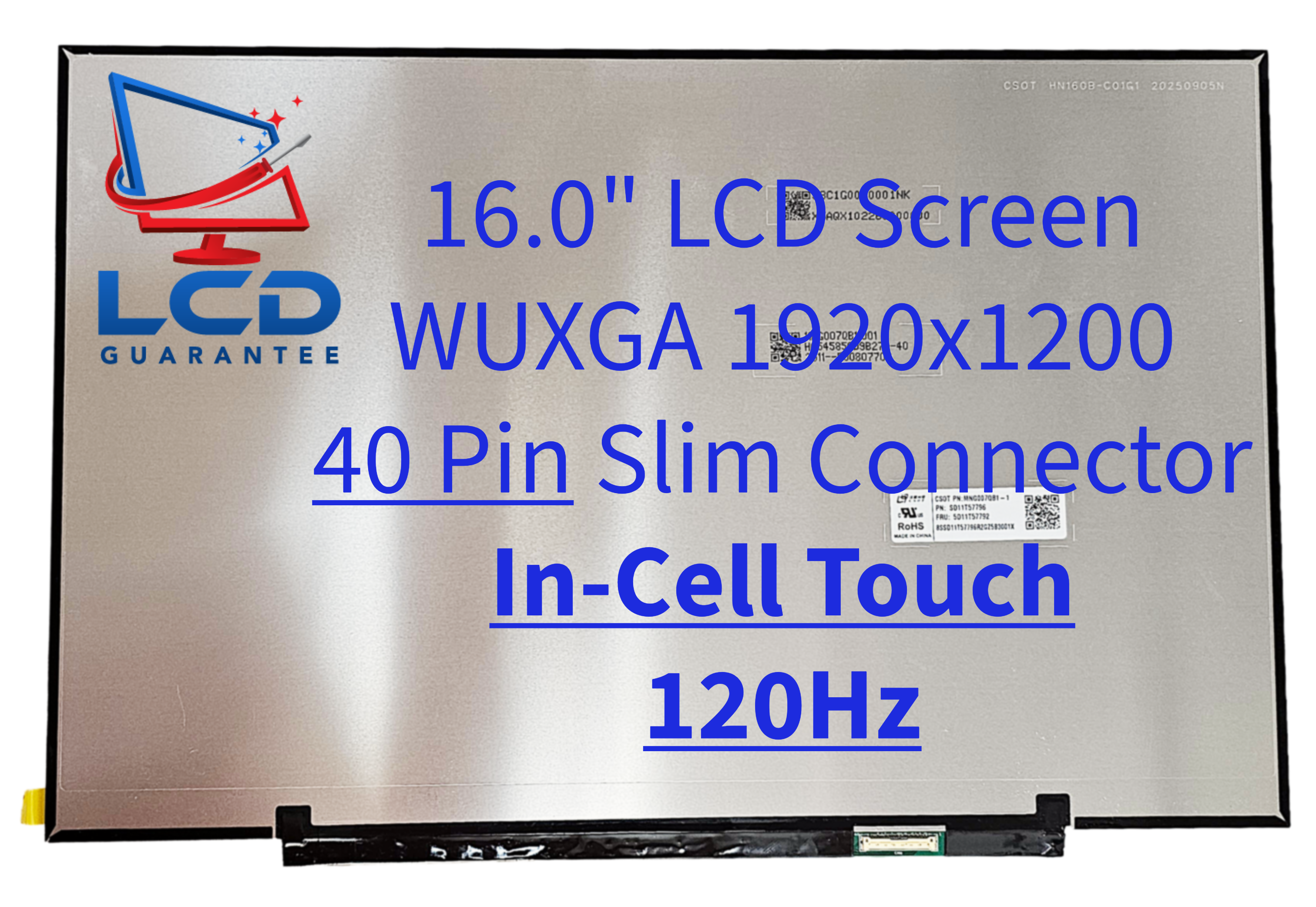Tianma TL160VDMS01-00 16" WUXGA 120Hz Touch In-Cell LCD 40 pins Slim Connector laptop screen