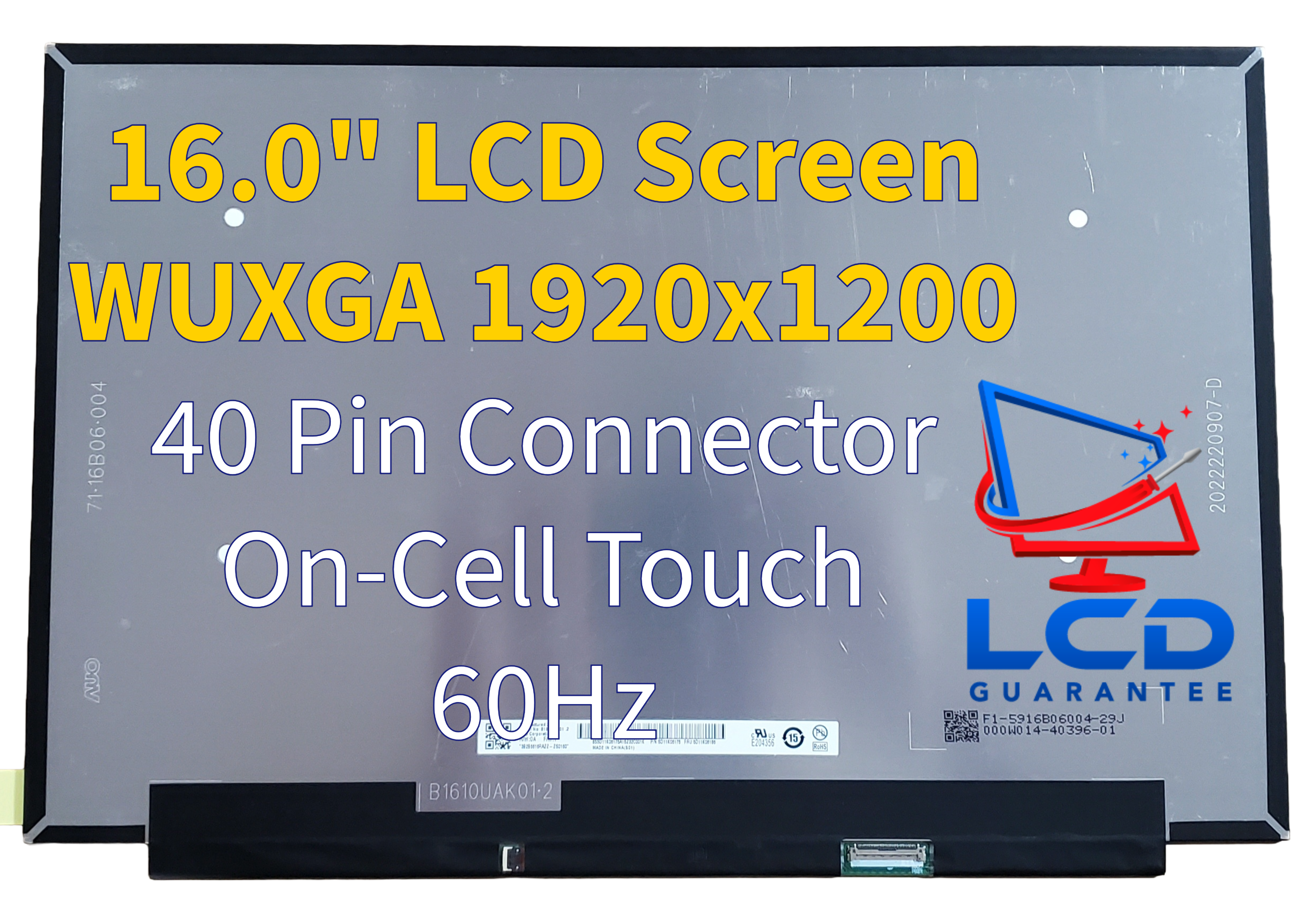 AUO B160UAK01.2 16" On-Cell Touch WUXGA 40 PIN IPS Laptop LCD Screen Display main product image
