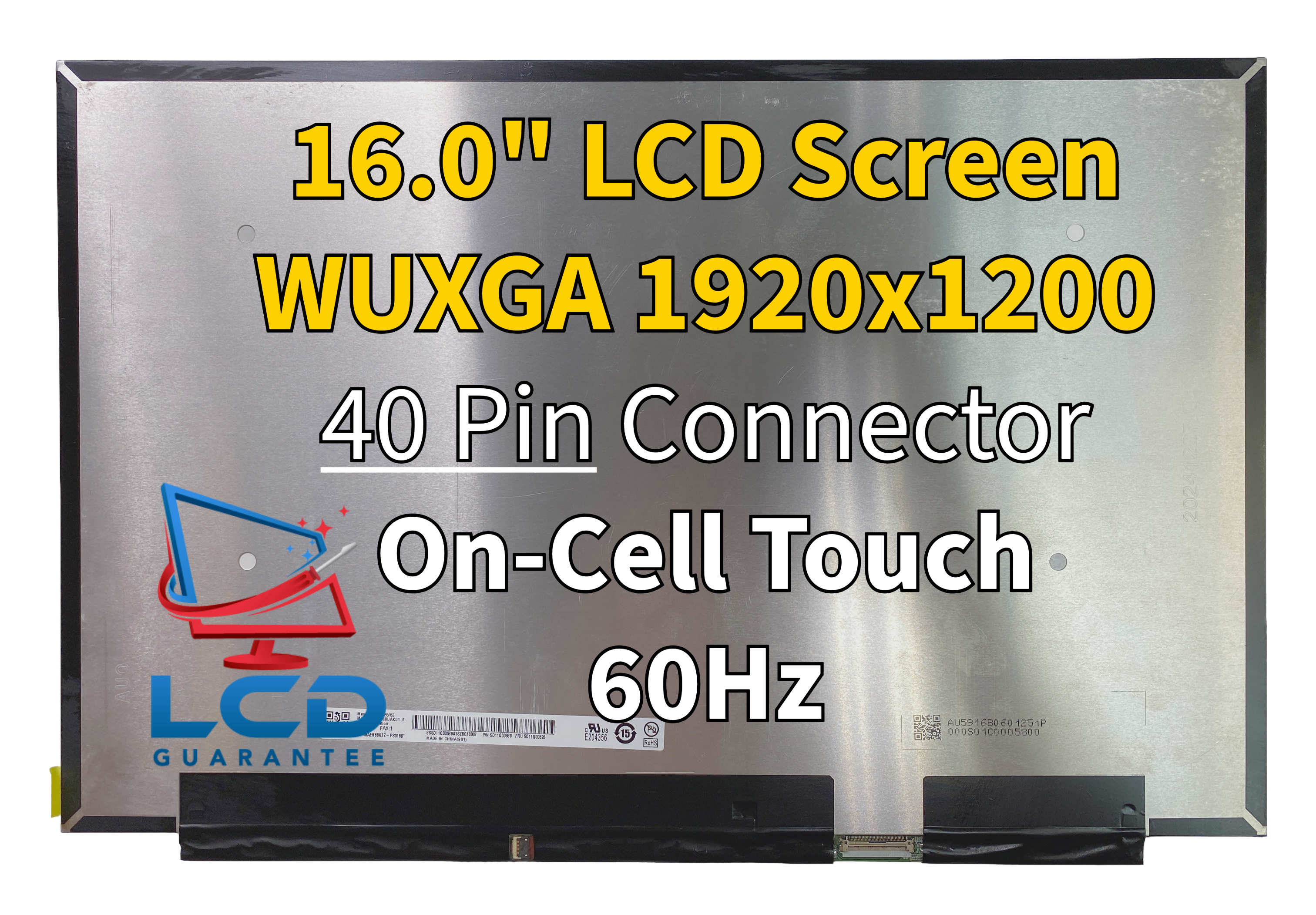 CSOT MNG007QT1-1 16" WUXGA 60Hz On-Cell Touch LCD Laptop 40 Slim, 40 pins Connector laptop screen