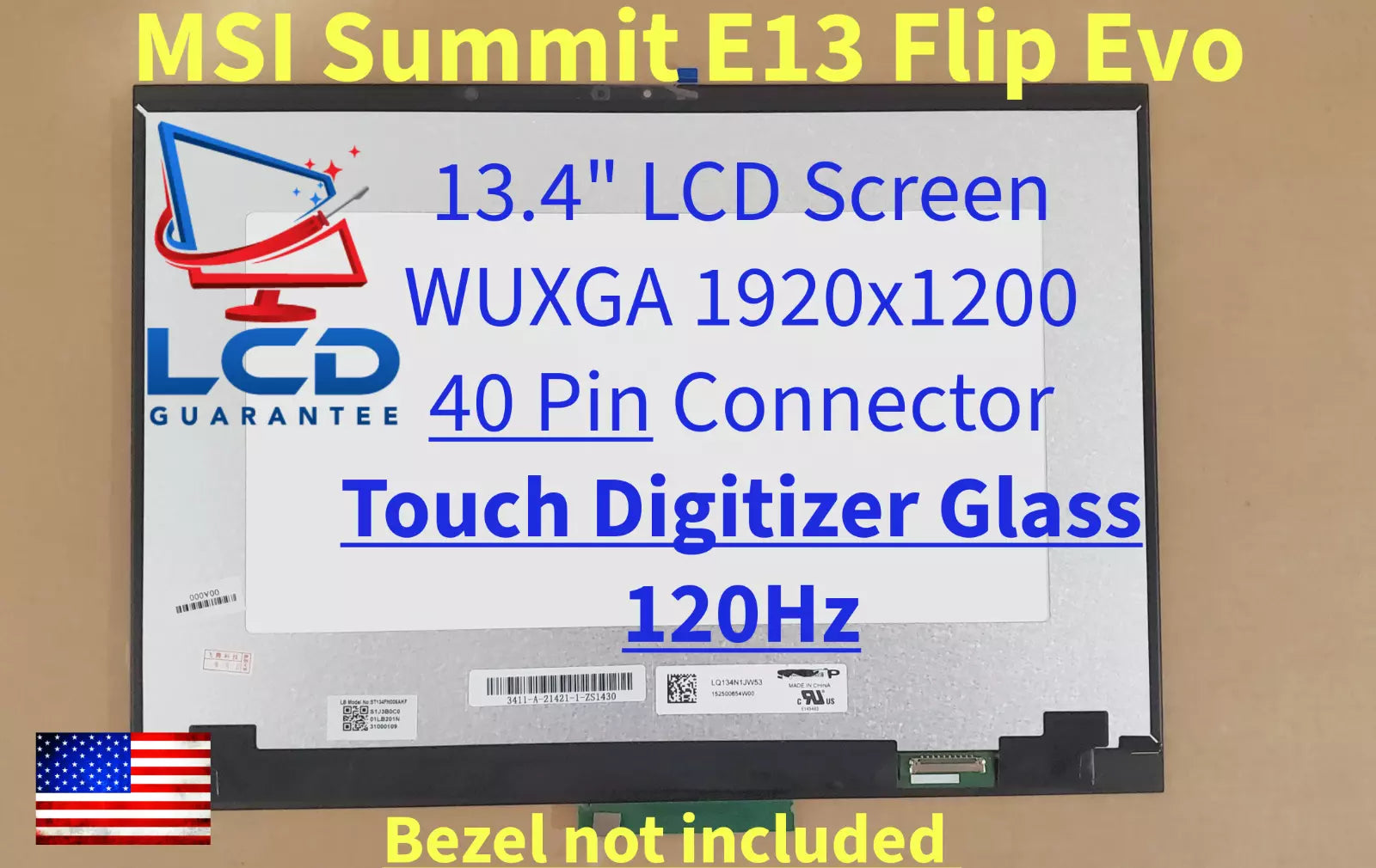 MSI Summit E13 Flip SUME1312002 13.4" WUXGA Touch Digitizer LCD Laptop Screen